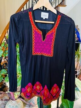 Ritu Kumar Black Tunic with Pink and Red Embroidered Yoke